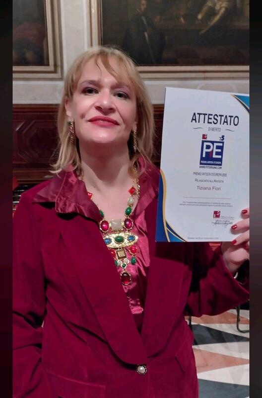 La pittriceTiziana Fiori alla premiazione PREMIO ARTISTA CONTEMPORANEO D'EUROPA, VENEZIA 4 DICEMBRE 2025